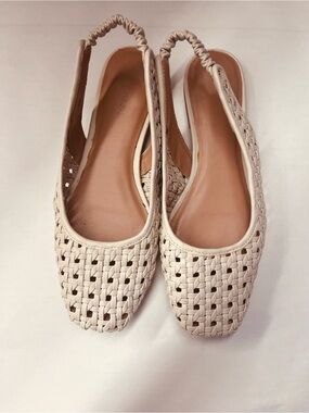 Nordstrom Arabella Woven Slingback Flat Ivory Shell SZ 6.5 NWT
